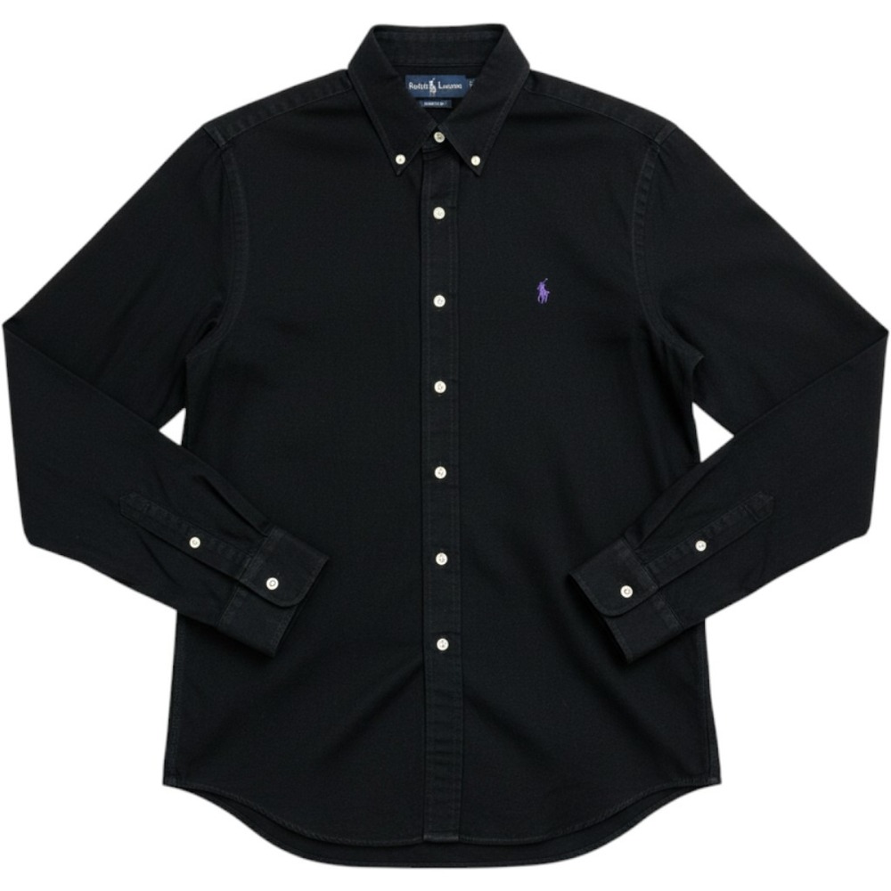 Ralph Lauren Mens Custom Fit Button Down Shirt Black Purple Pony Large